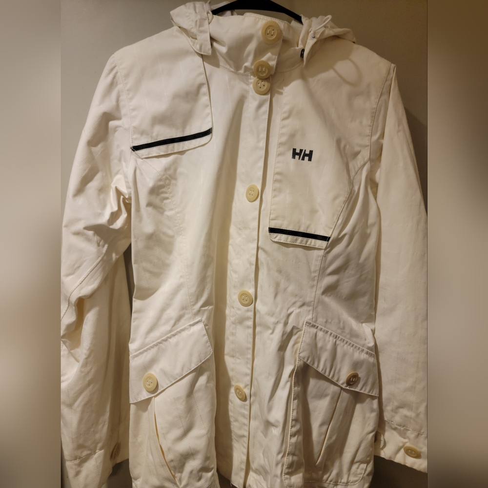 Helly Hansen Women’s Waterproof Hooded Jacket Coat Womens M Cream/White